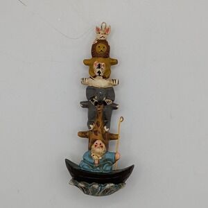 Noahs Ark Totem Pole Christmas Ornament Resin Animal Stack Boat Hand Painted
